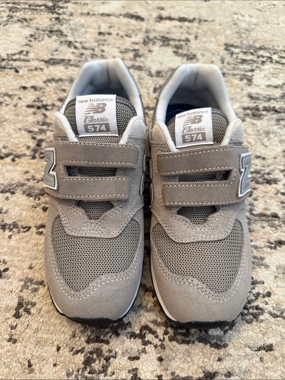 New Balance Kids 574 Gray Velcro Strap Sneakers